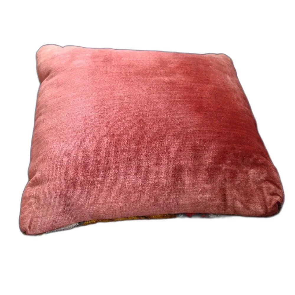 Vintage 70s Chenille Floral Pillow 13x13 Mod Velvet Back Boho Decor
